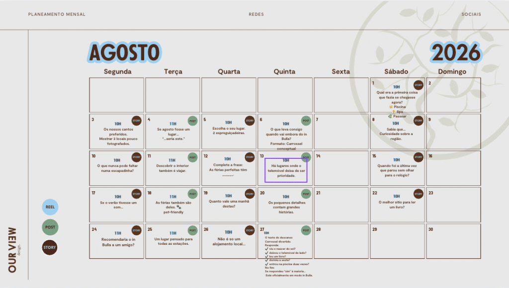 Planeamento mensal de gestão de redes sociais para empresas e criação de conteúdo estratégico