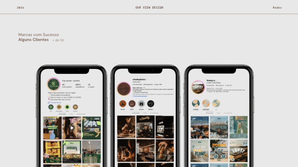 Portefólio de gestão de redes sociais e criação de conteúdo para marcas desenvolvido pela Ourview Design