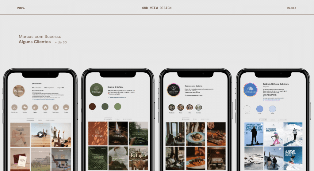 Projetos de gestão de redes sociais e criação de conteúdo desenvolvidos pela Ourview Design para empresas